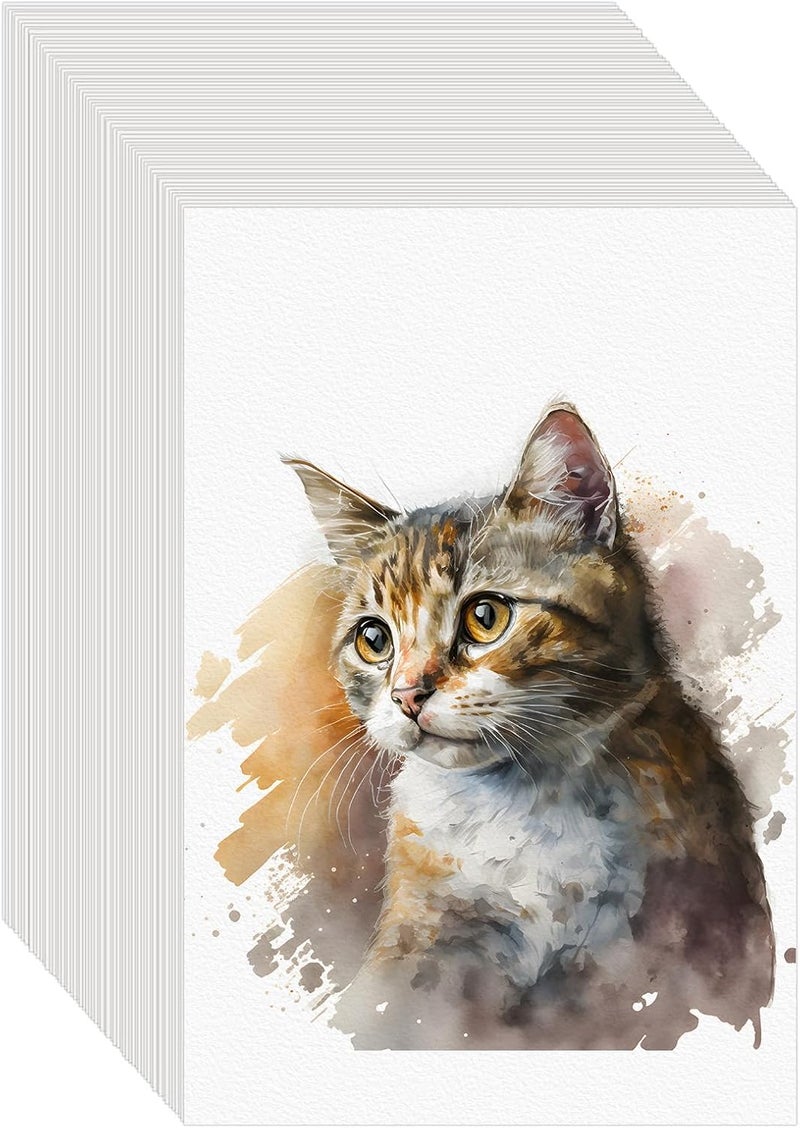 KINLINK 100PCS 7x10 Watercolor Paper Bulk, 140lb/300g Cold Press Thick Water Color Paper Pad for Child Adult, White Art Paper for Drawing Painting Markers Gouache, Textured Cotton Paper Sheets - Image 1